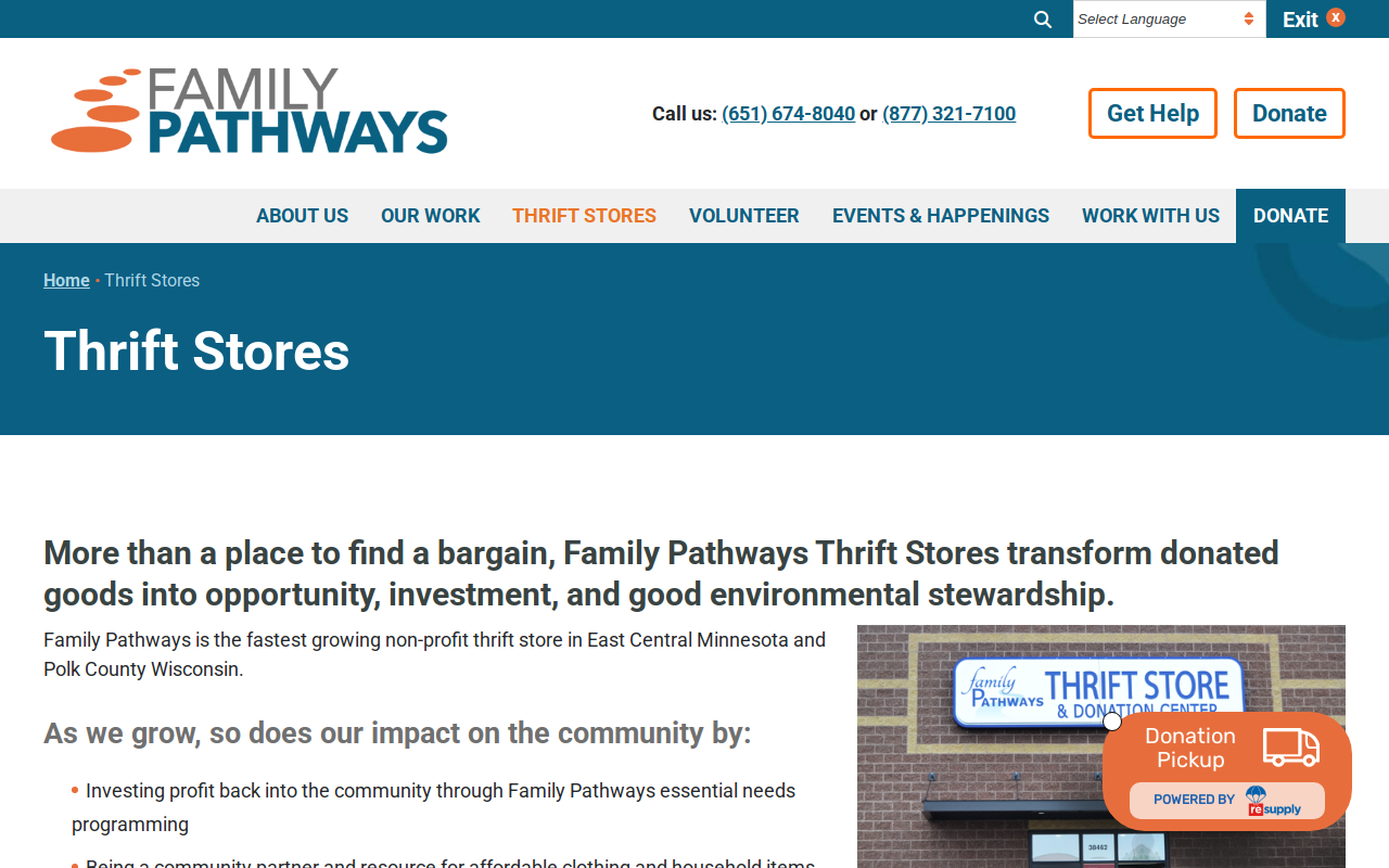 Family Pathways Thrift Store website preview