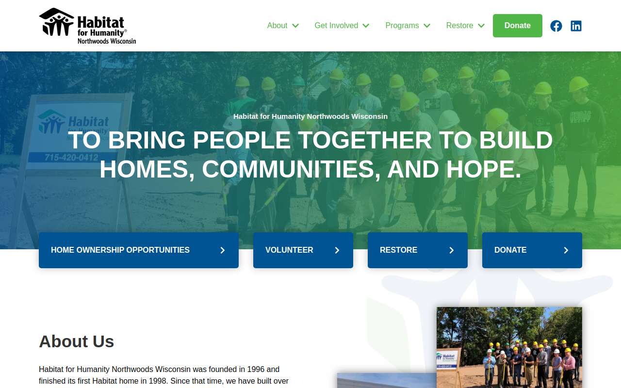 Habitat for Humanity Northwoods Wisconsin ReStore website preview