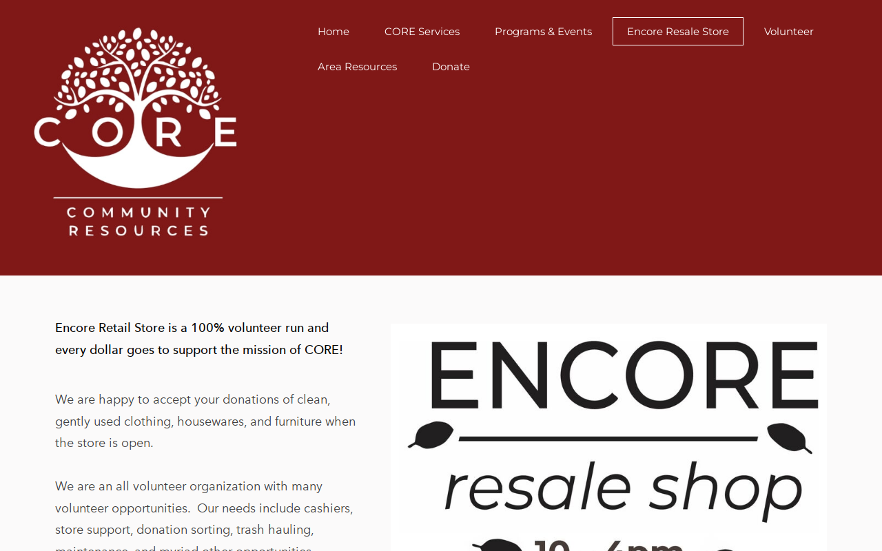 Encore Resale Store website preview