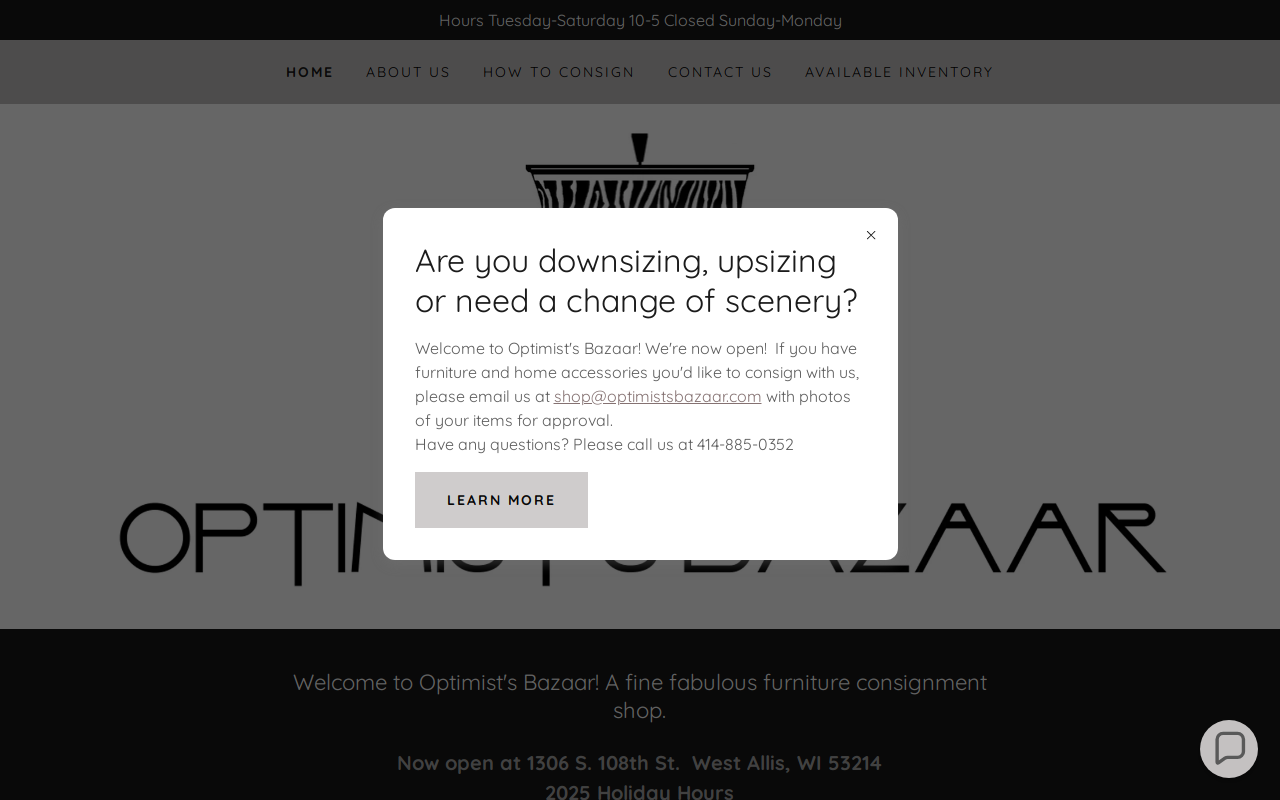 Optimist's Bazaar website preview
