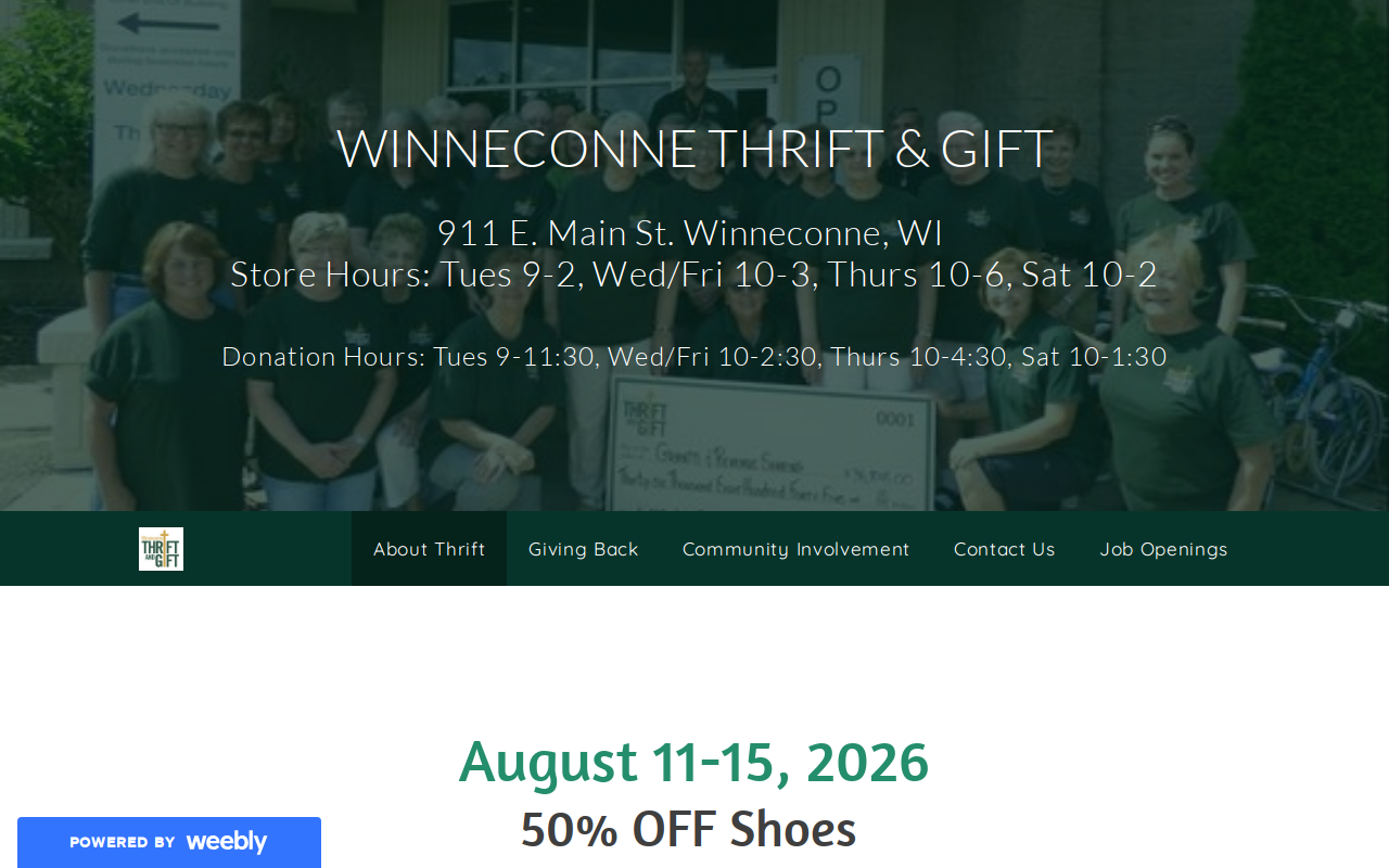 Winneconne Thrift and Gift website preview