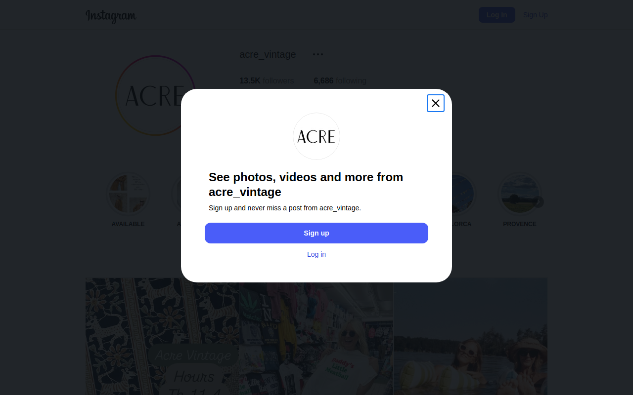 The Acre Vintage website preview