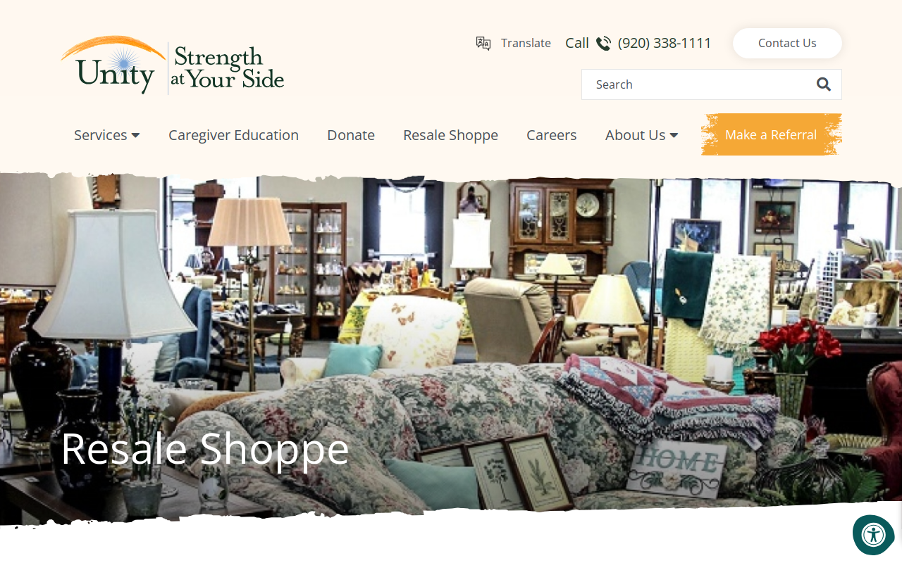 Unity Resale Shoppe website preview
