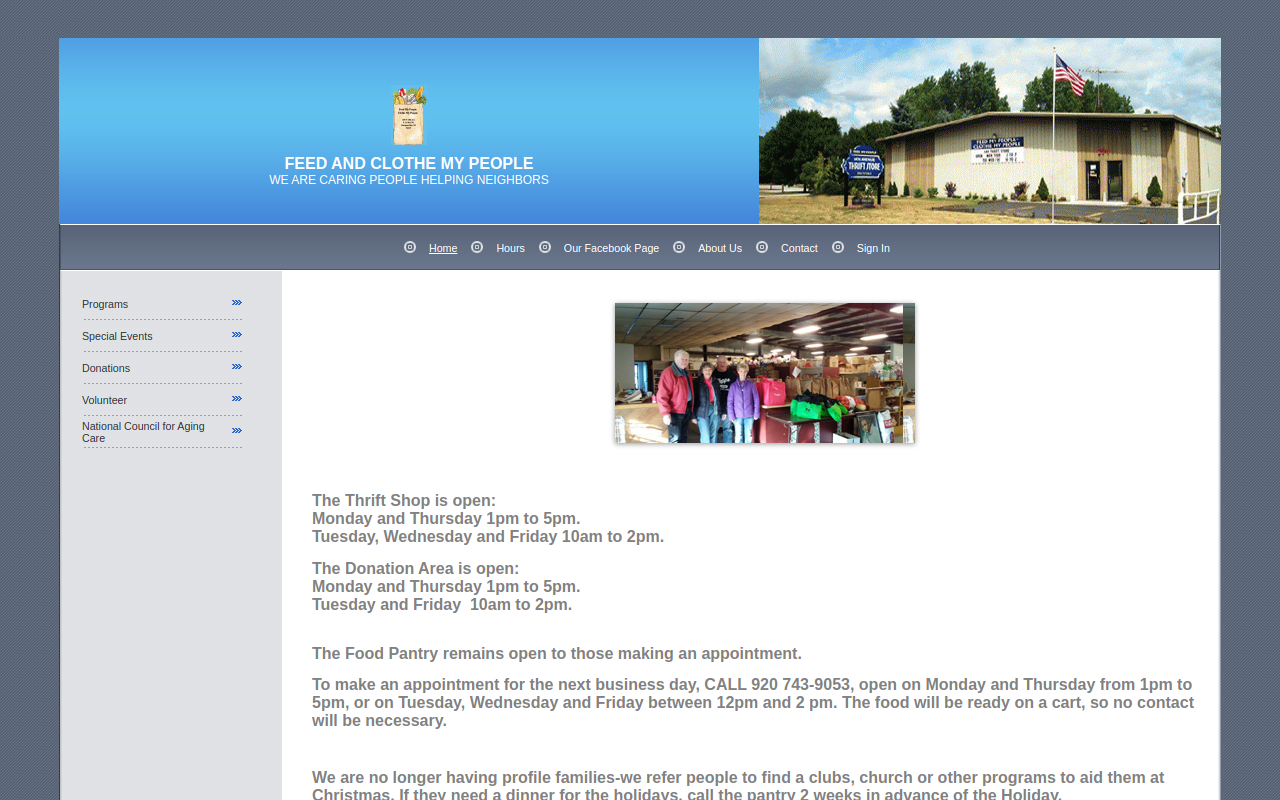 Feed & Clothe My People website preview