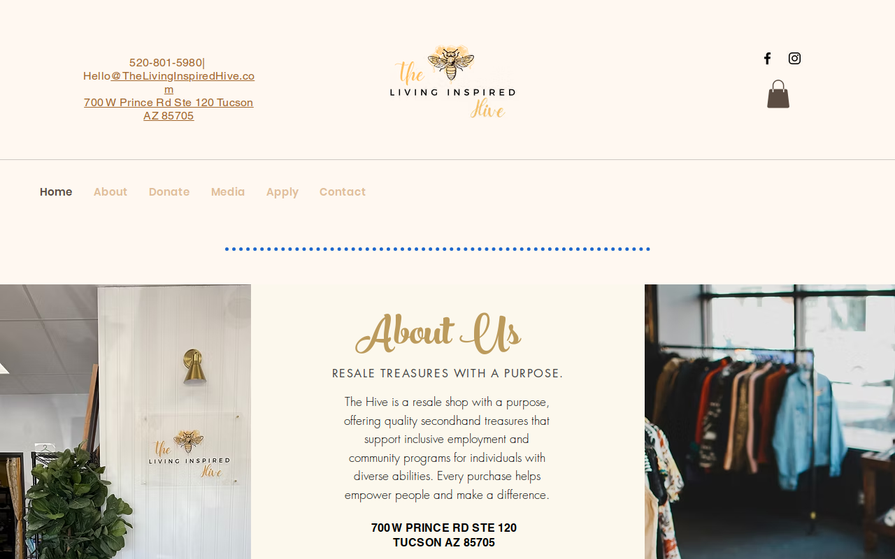 The Living Inspired Hive Resale Shop website preview
