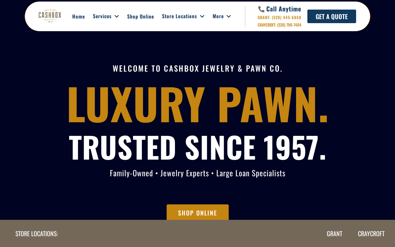 Cashbox Jewelry and Pawn website preview