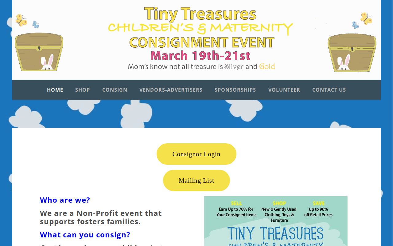 Tiny Treasures Consignment Event website preview