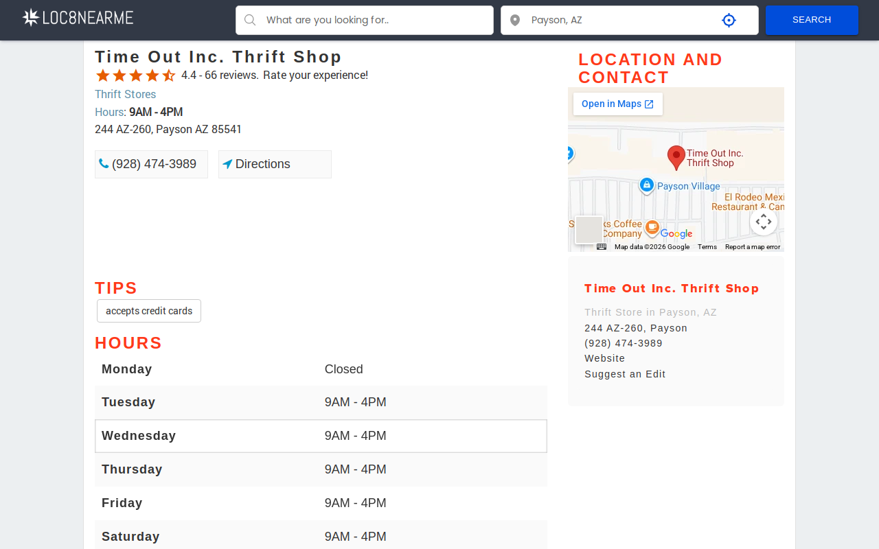 Time Out Thrift Shop website preview