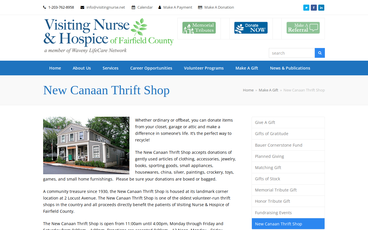 New Canaan Thrift Shop website preview