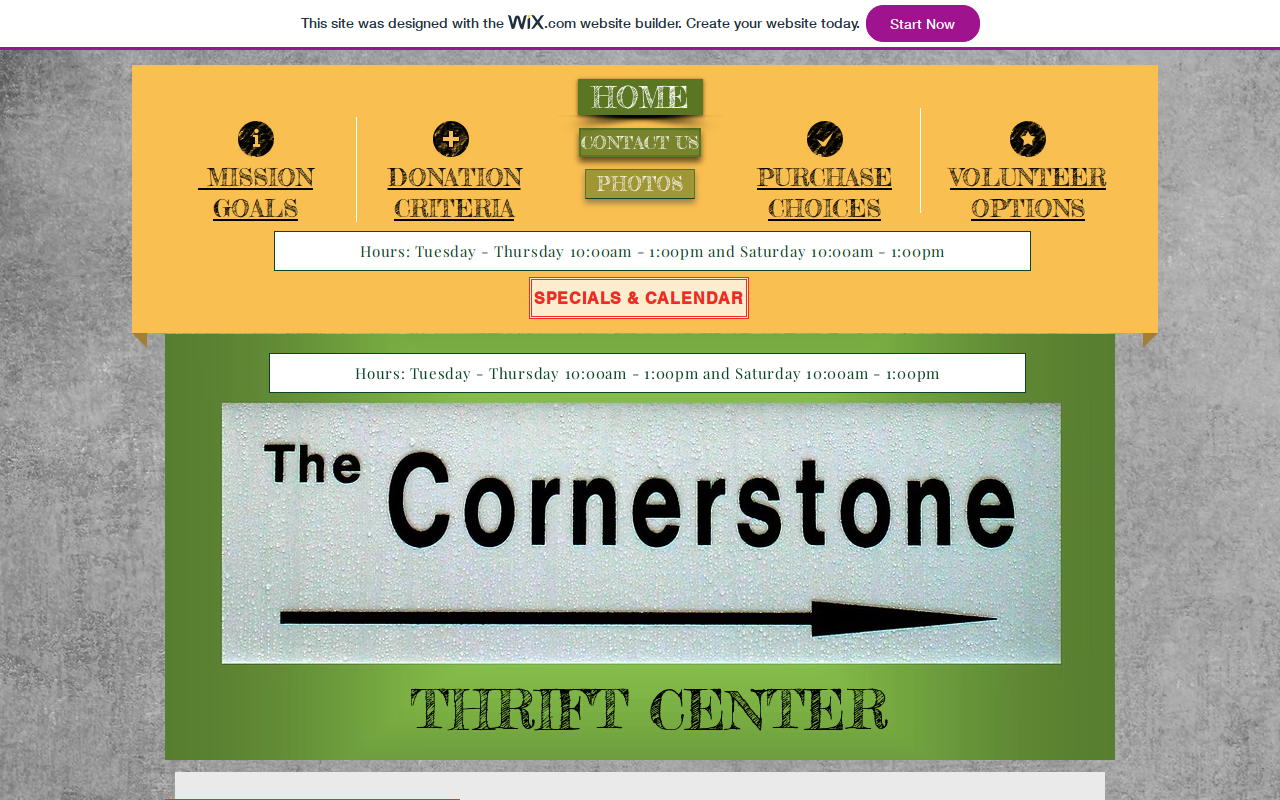 Cornerstone Thrift Center website preview
