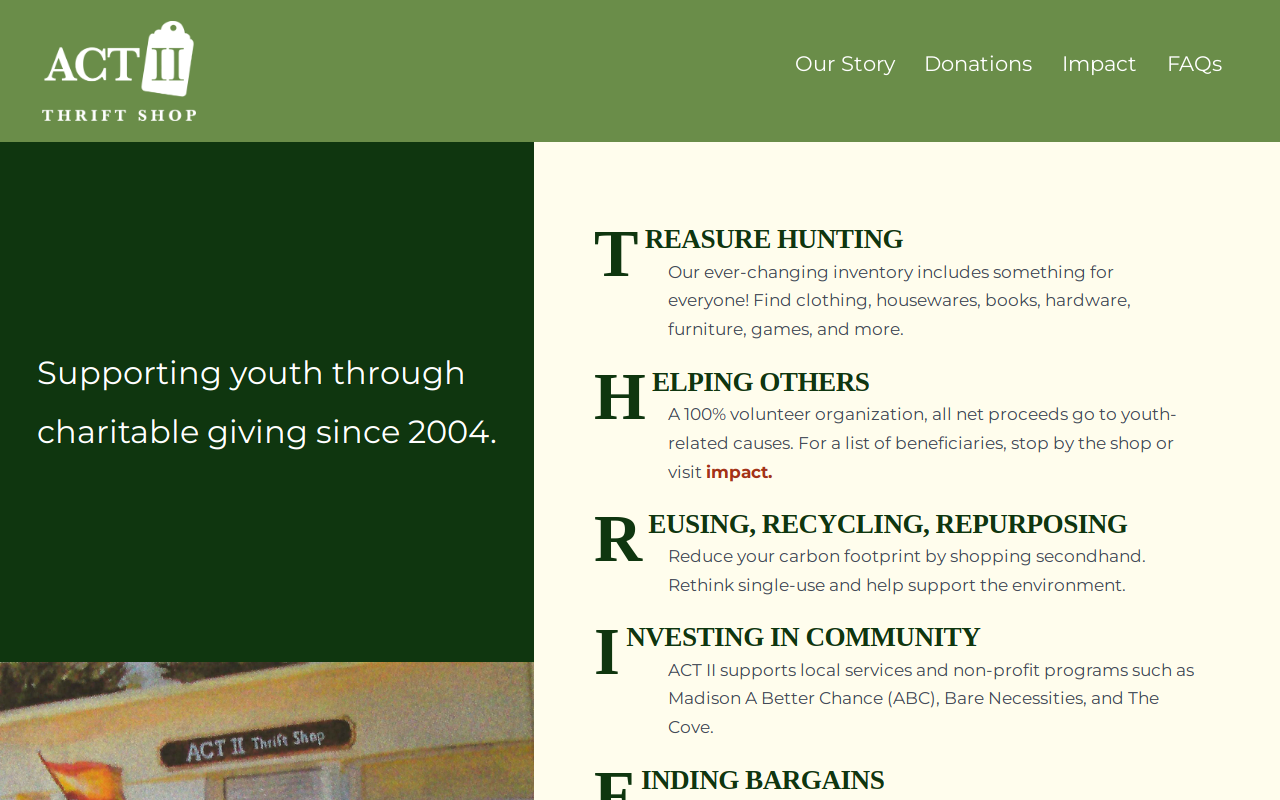 Act II Thrift Shop website preview