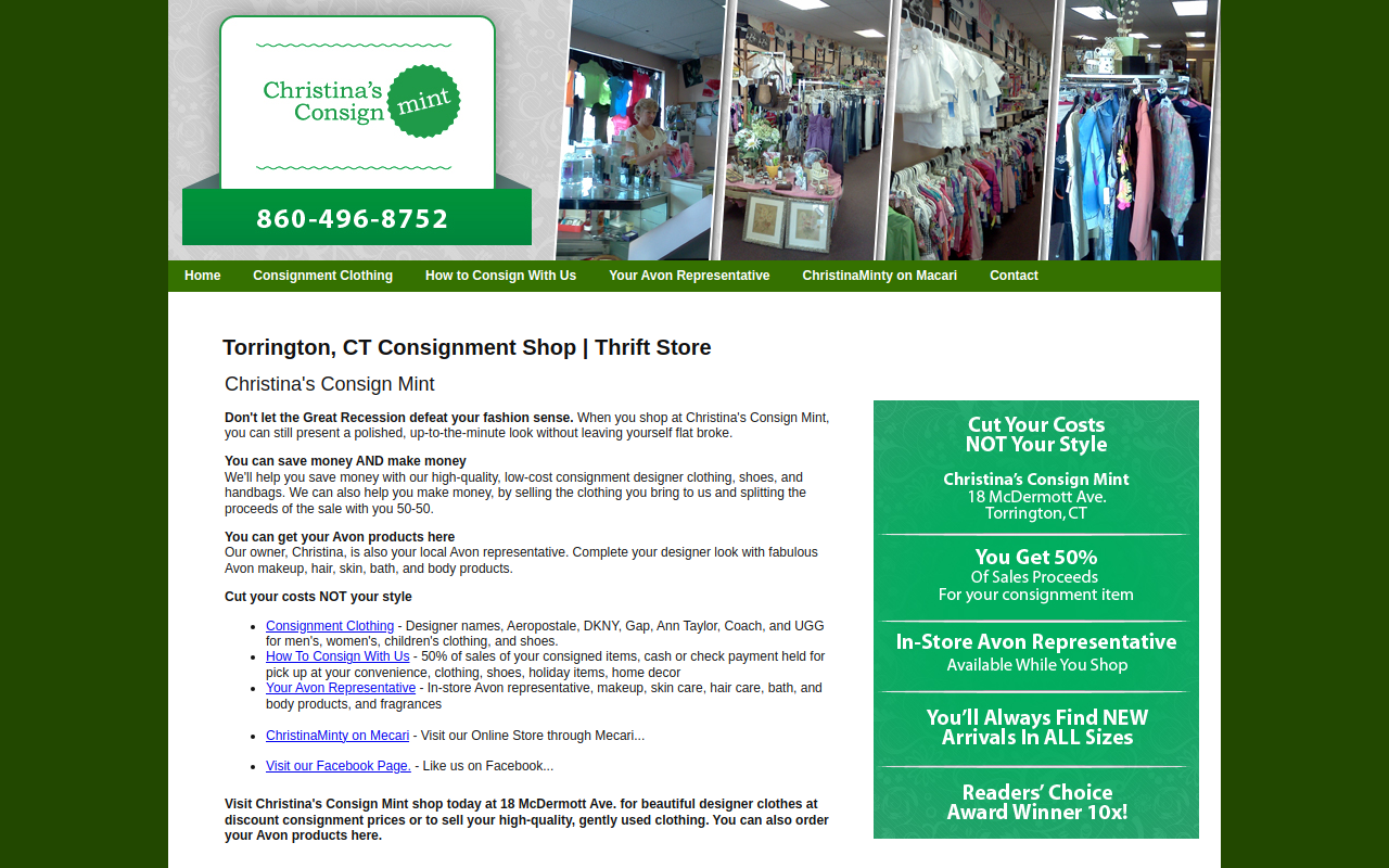 Christina's Consign Mint website preview