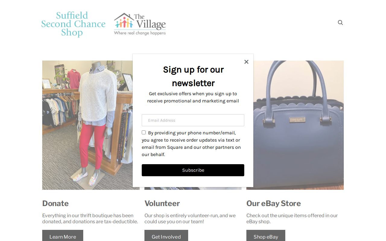 Suffield Second Chance Shop website preview