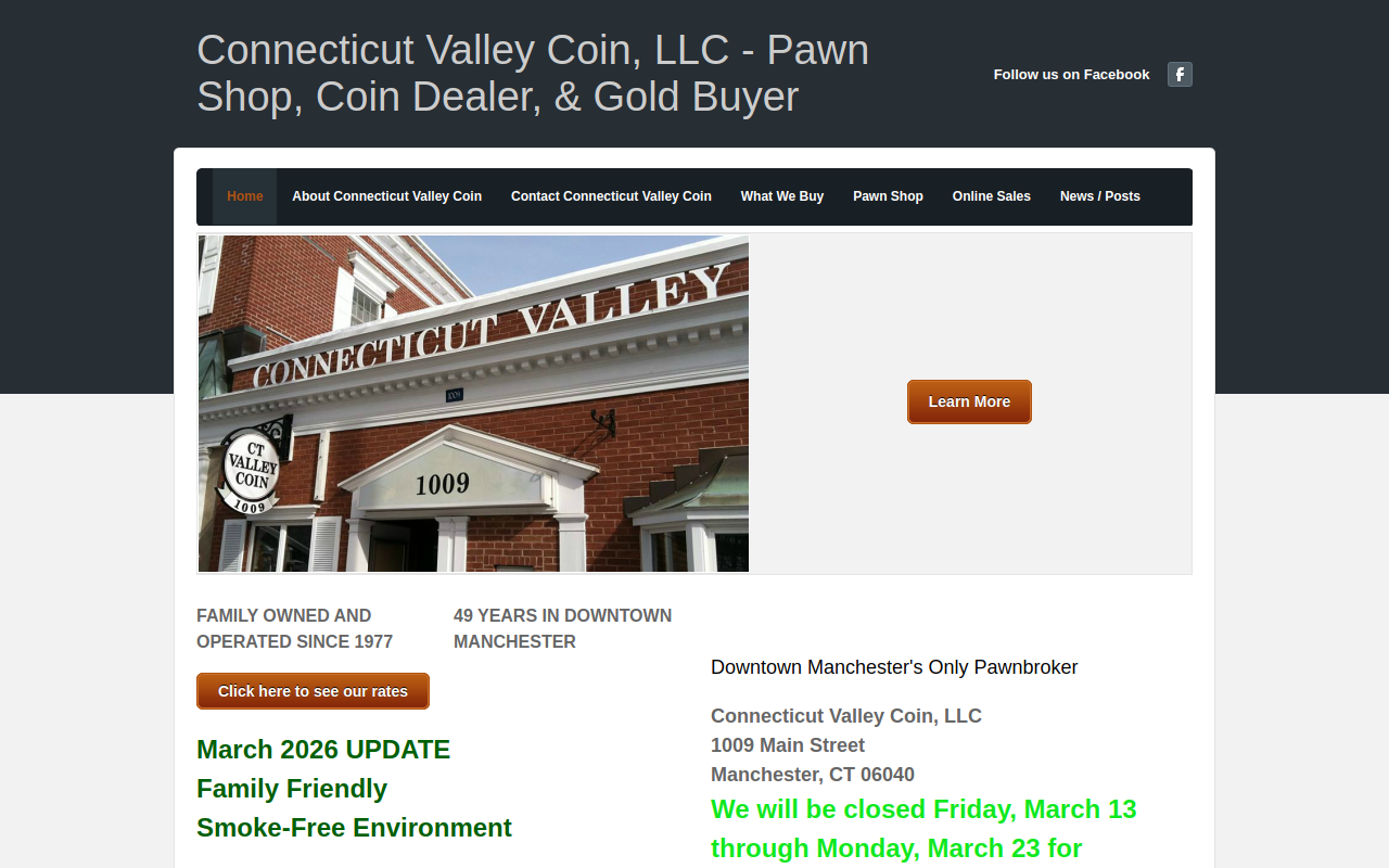 Connecticut Valley Coin website preview