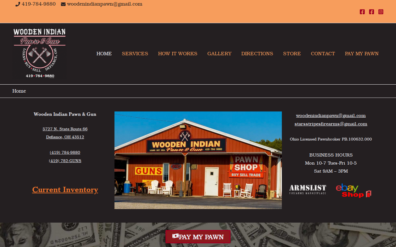 Wooden Indian Pawn Shop website preview