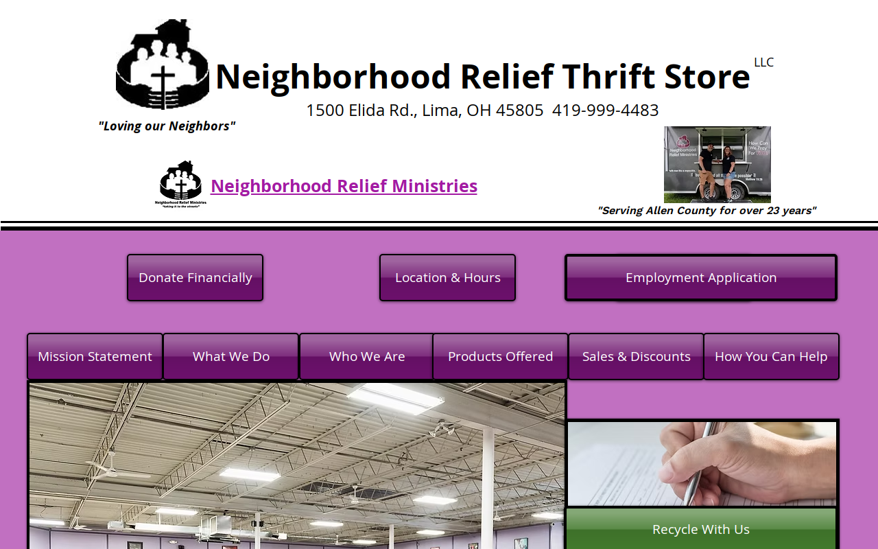 Neighborhood Relief Thrift Store website preview