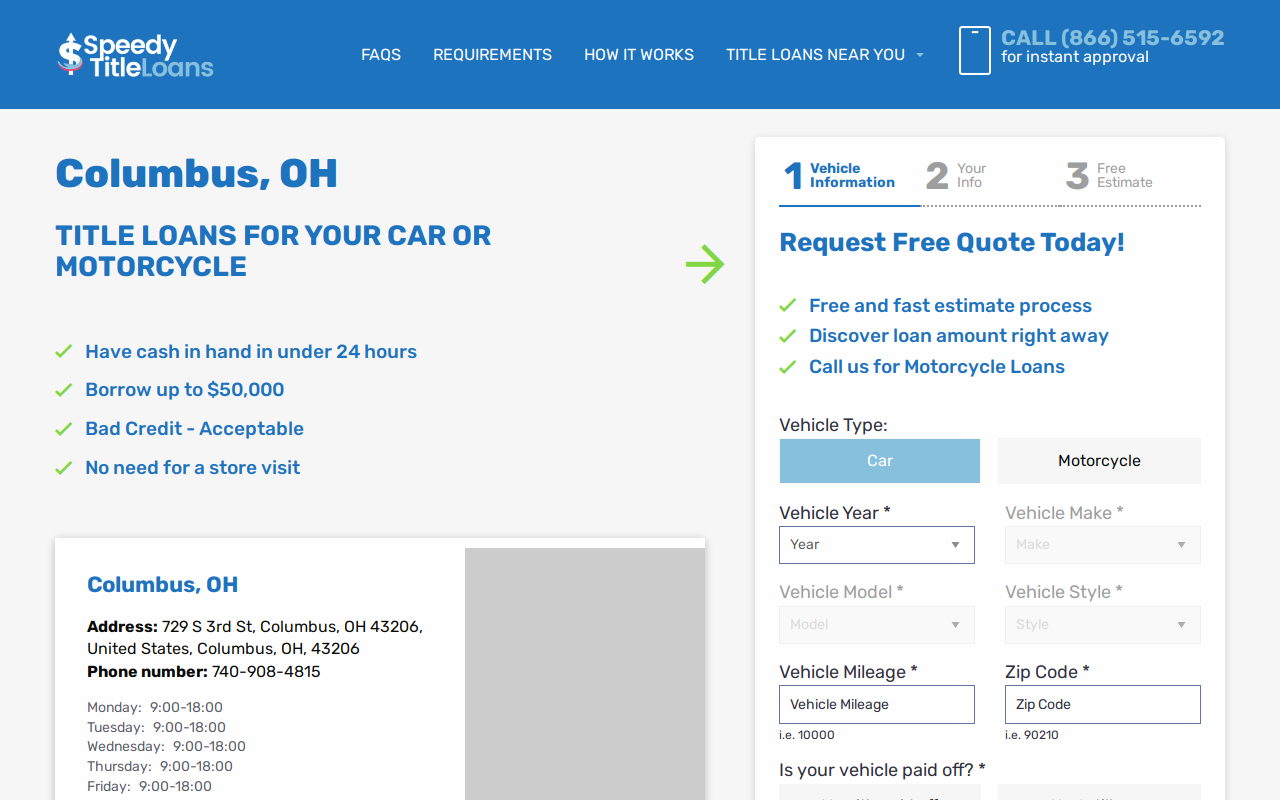 Speedy Title Loans website preview