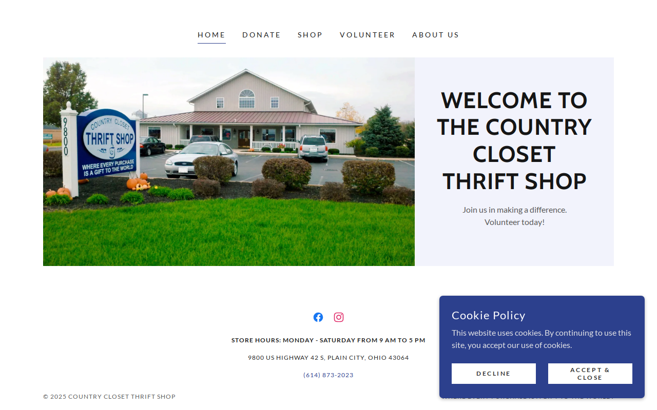Country Closet Thrift Shop website preview