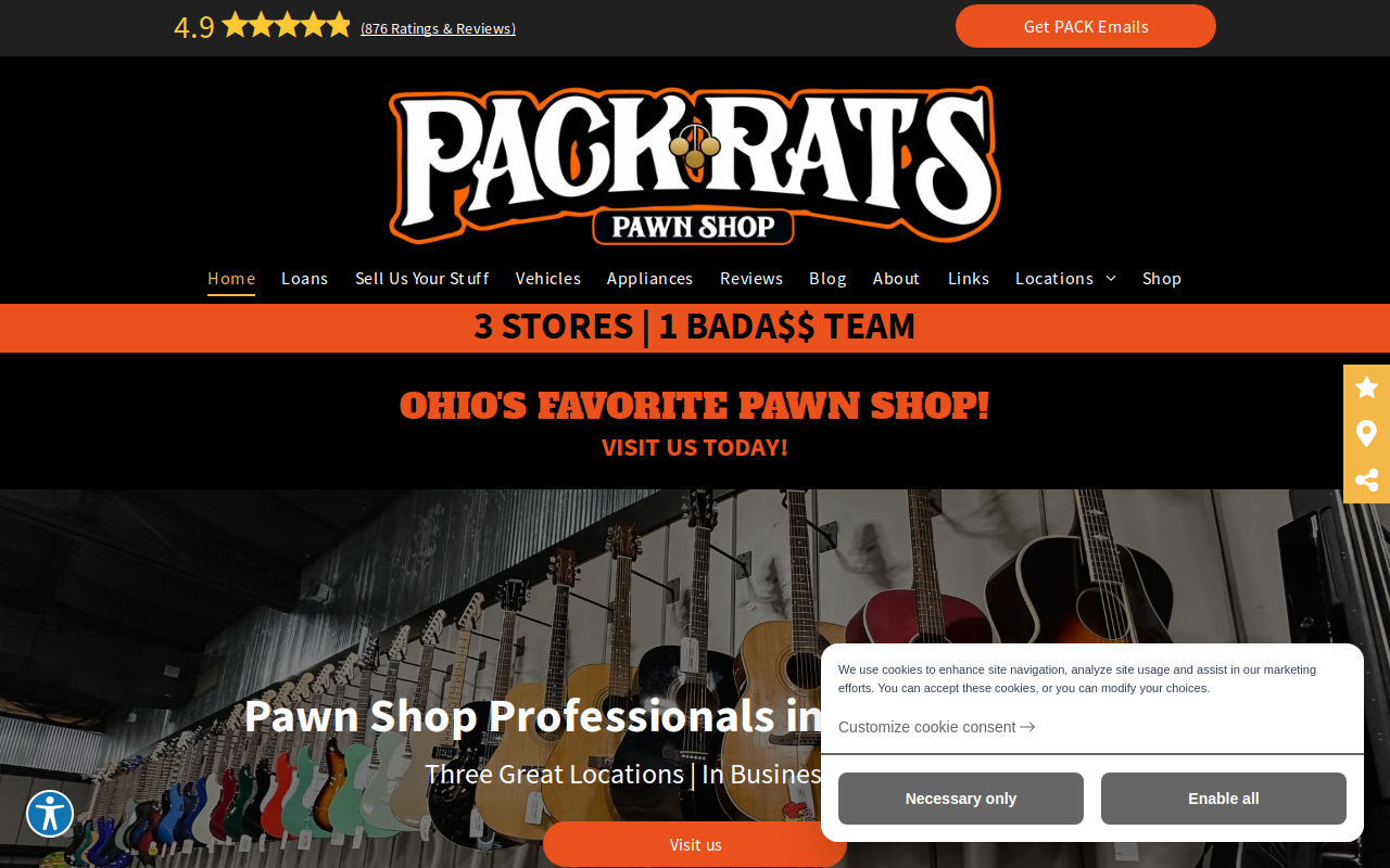 Pack Rats Pawn Shop Findlay website preview