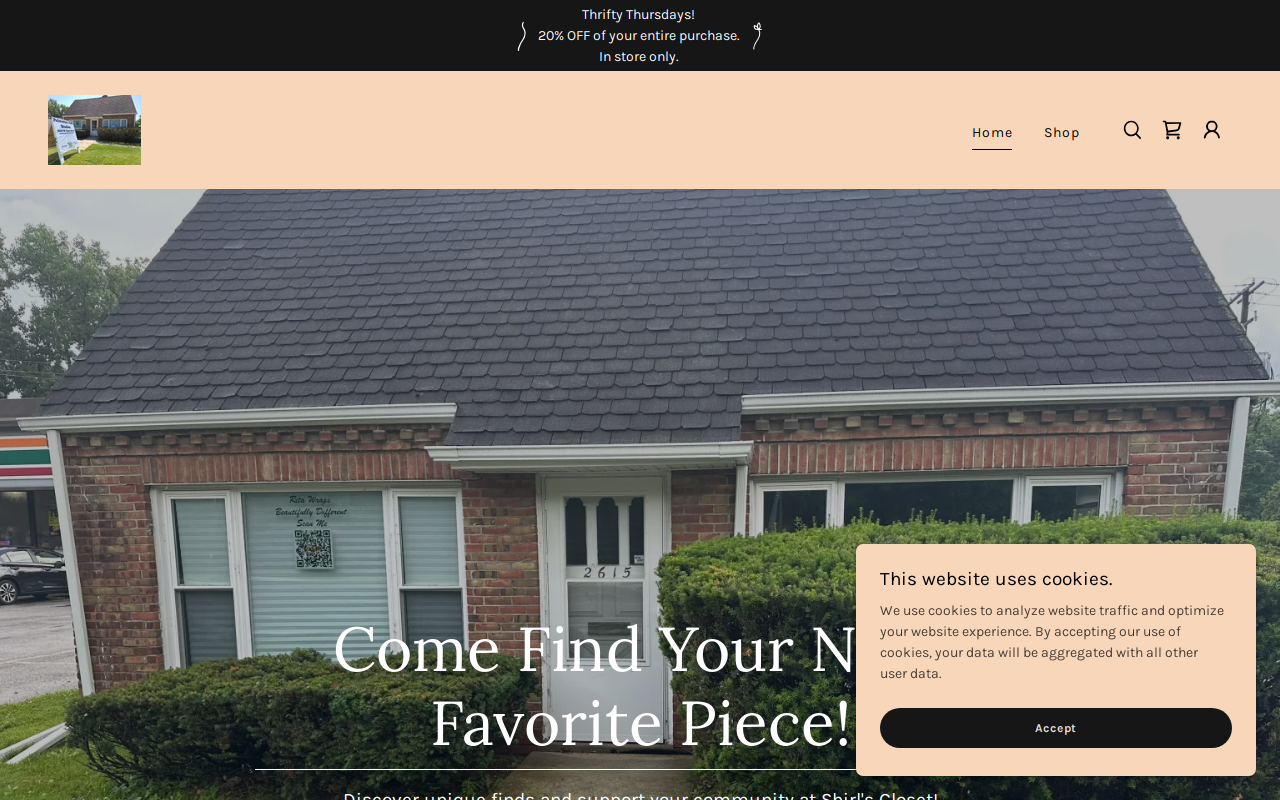 Shirl's Closet Thrift Boutique website preview
