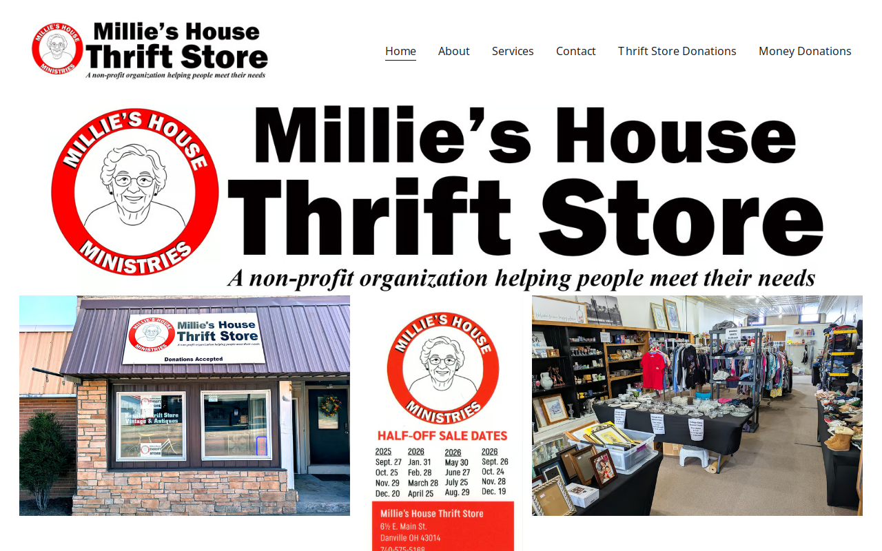 Millie's House Thrift Store website preview