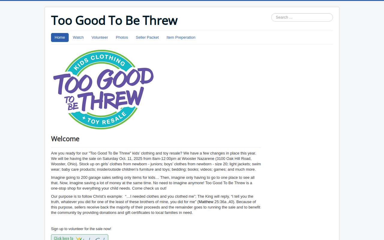 Too Good to be Threw website preview