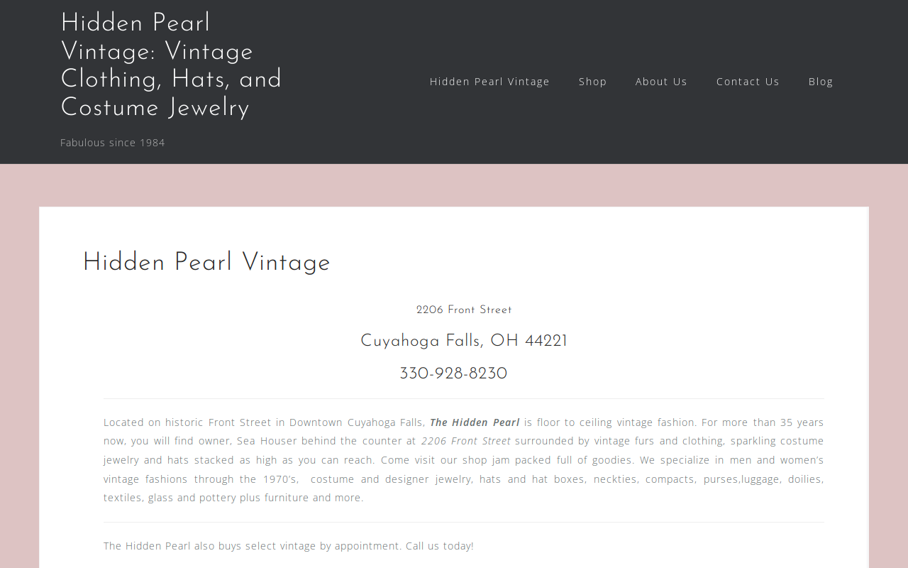Hidden Pearl Vintage Clothing website preview