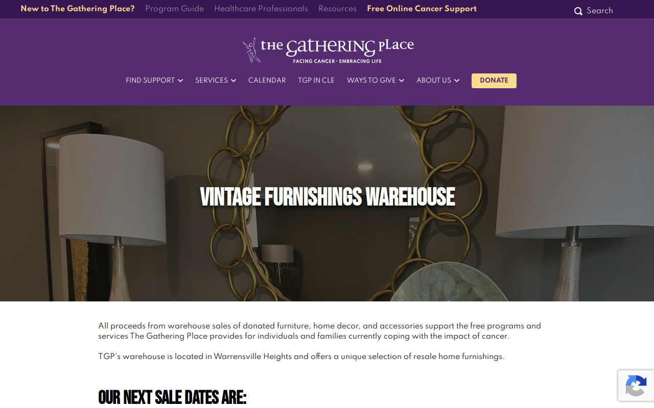 The Gathering Place East Home Furnishings Resale Shop website preview