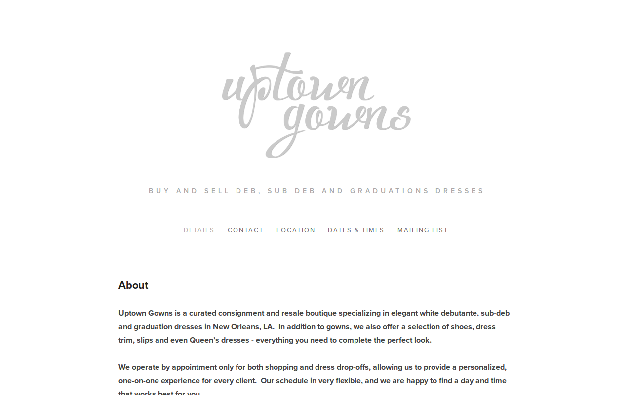 Uptown Gowns website preview