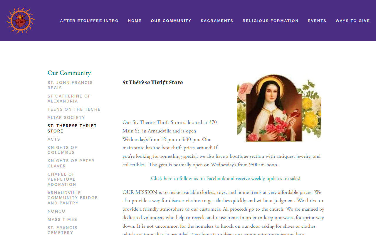 St. Therese Thrift Shop website preview
