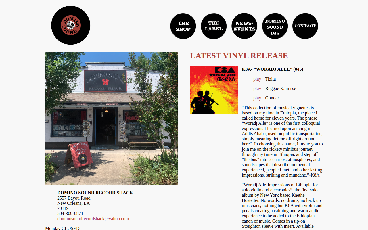 Domino Sound Record Shack website preview