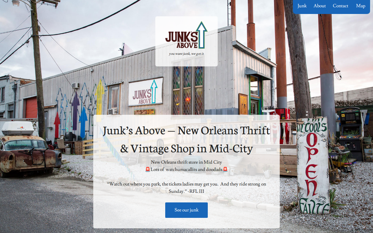 Junk's Above website preview