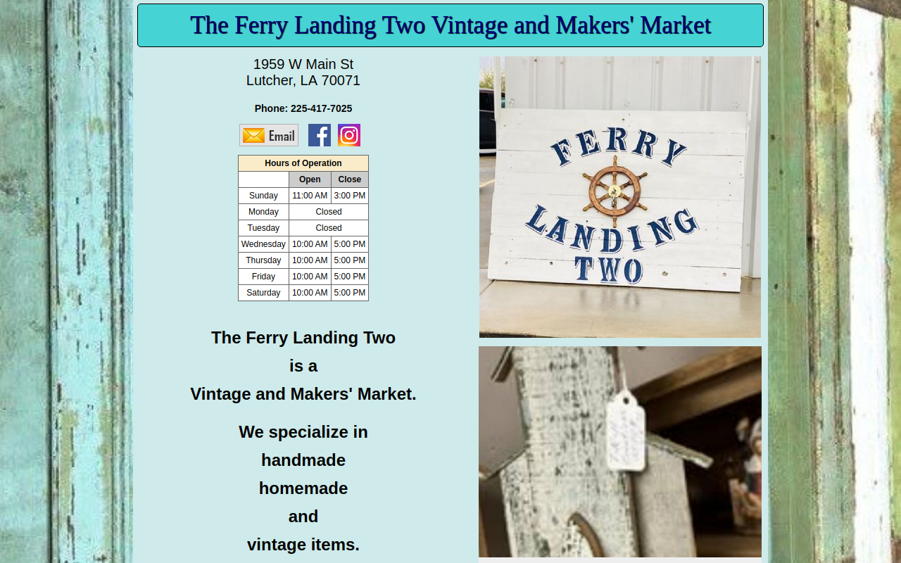The Ferry Landing Two Vintage and Makers' Market website preview