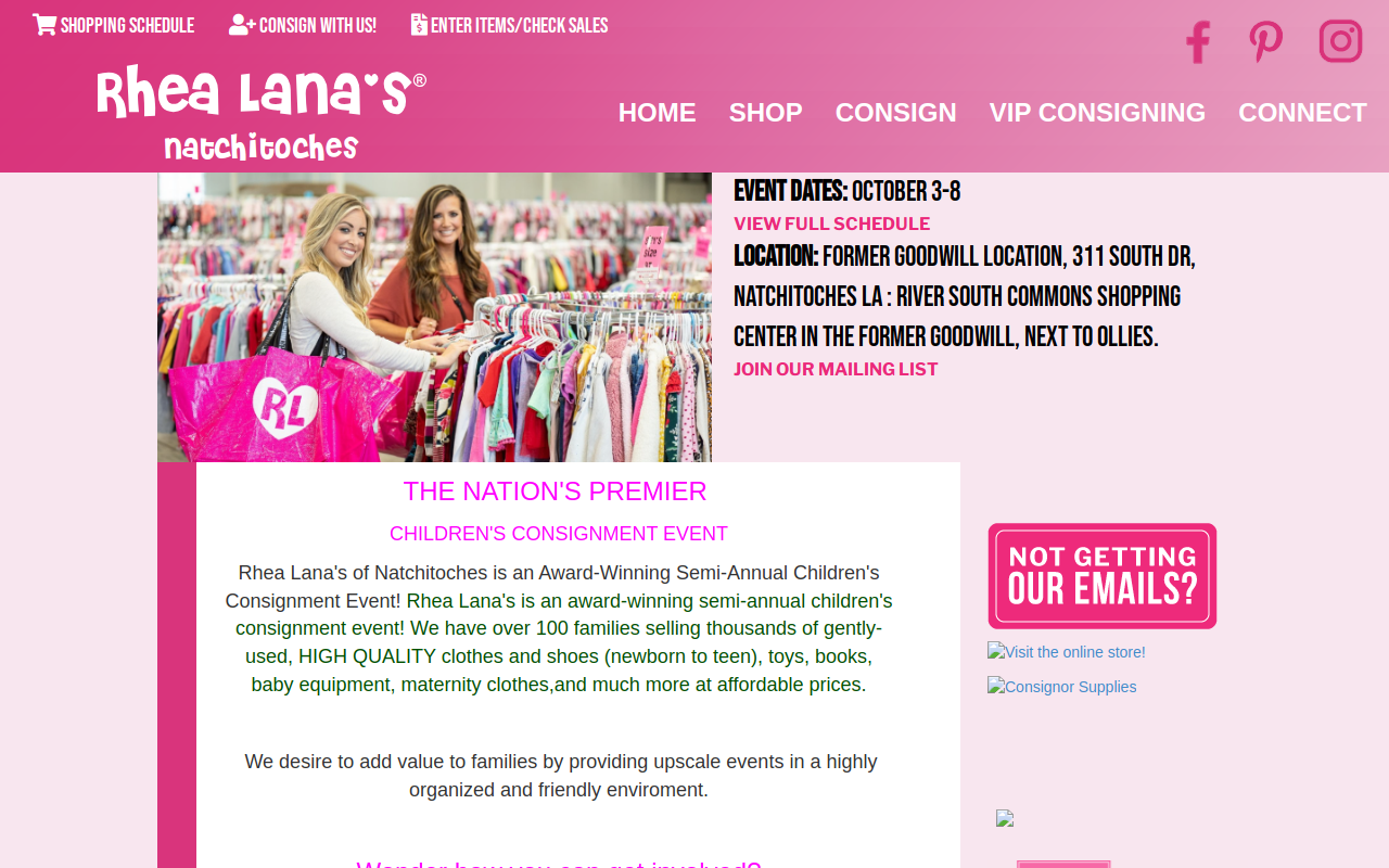 Rhea Lana's of Natchitoches website preview