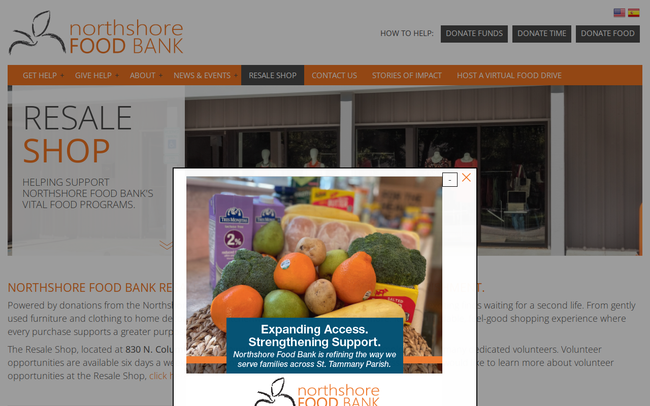 Northshore Food Bank Resale Shop website preview