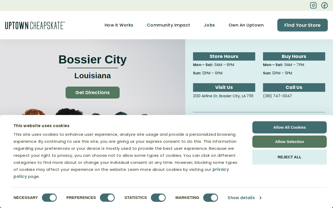 Uptown Cheapskate Bossier website preview