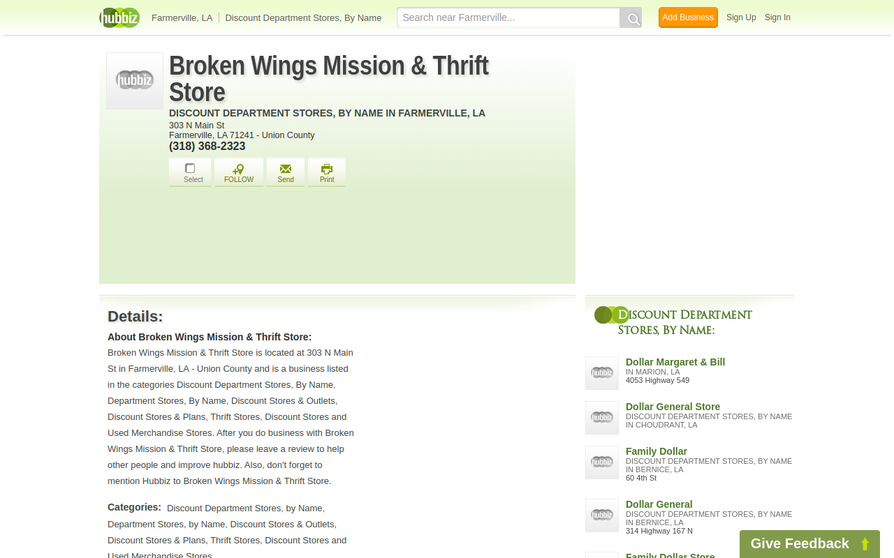 Broken Wings Mission and Thrift Store website preview