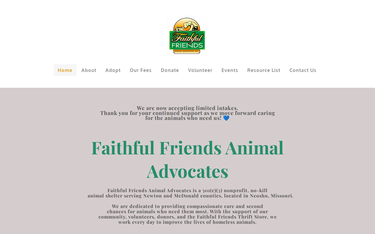Faithful Friends Thrift Store website preview