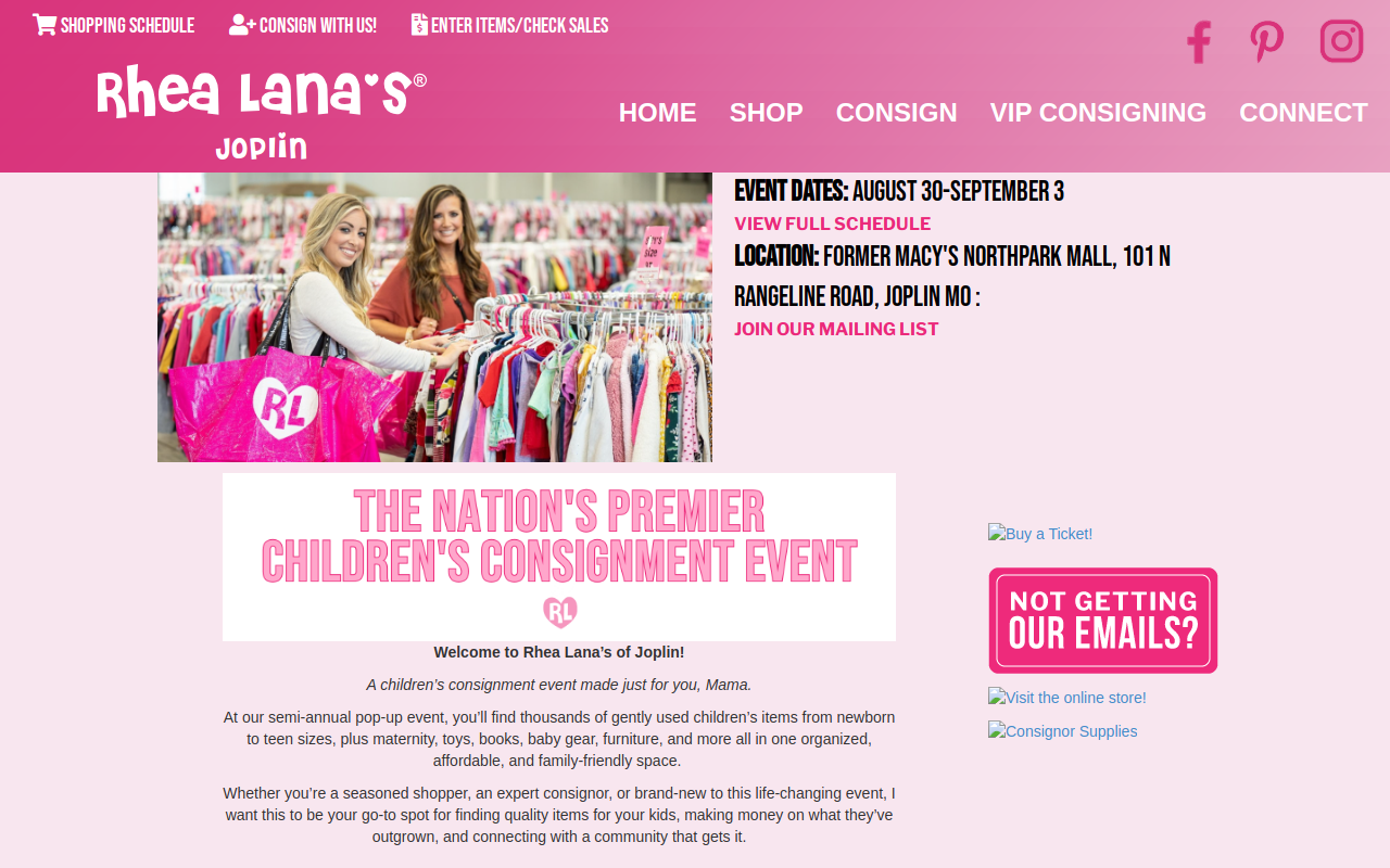 Rhea Lana's of Joplin website preview
