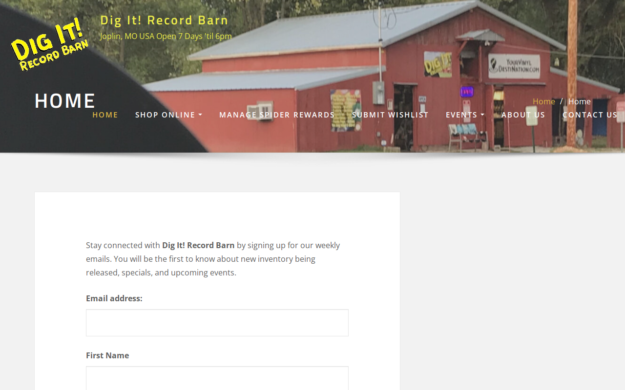 Dig It Record Barn website preview