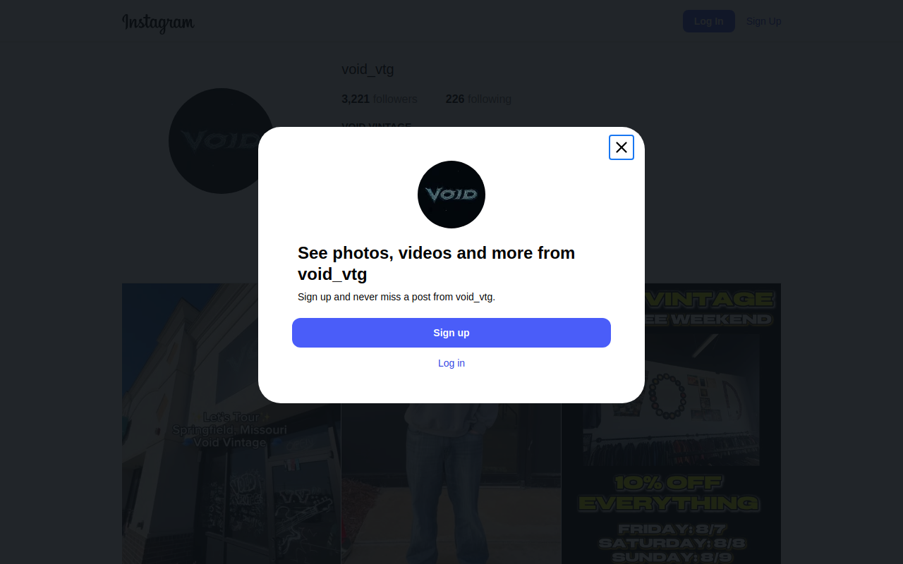 VOID Vintage website preview
