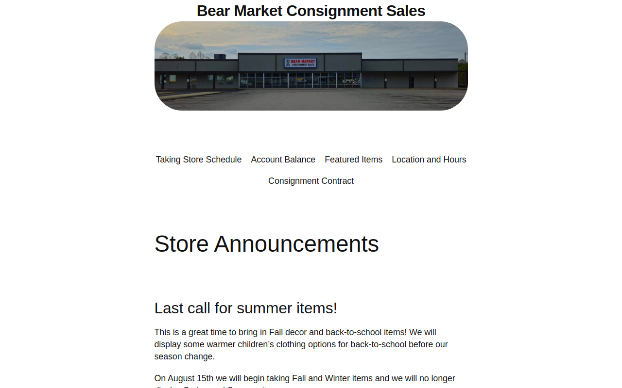 Bear Market Consignment Sales website preview