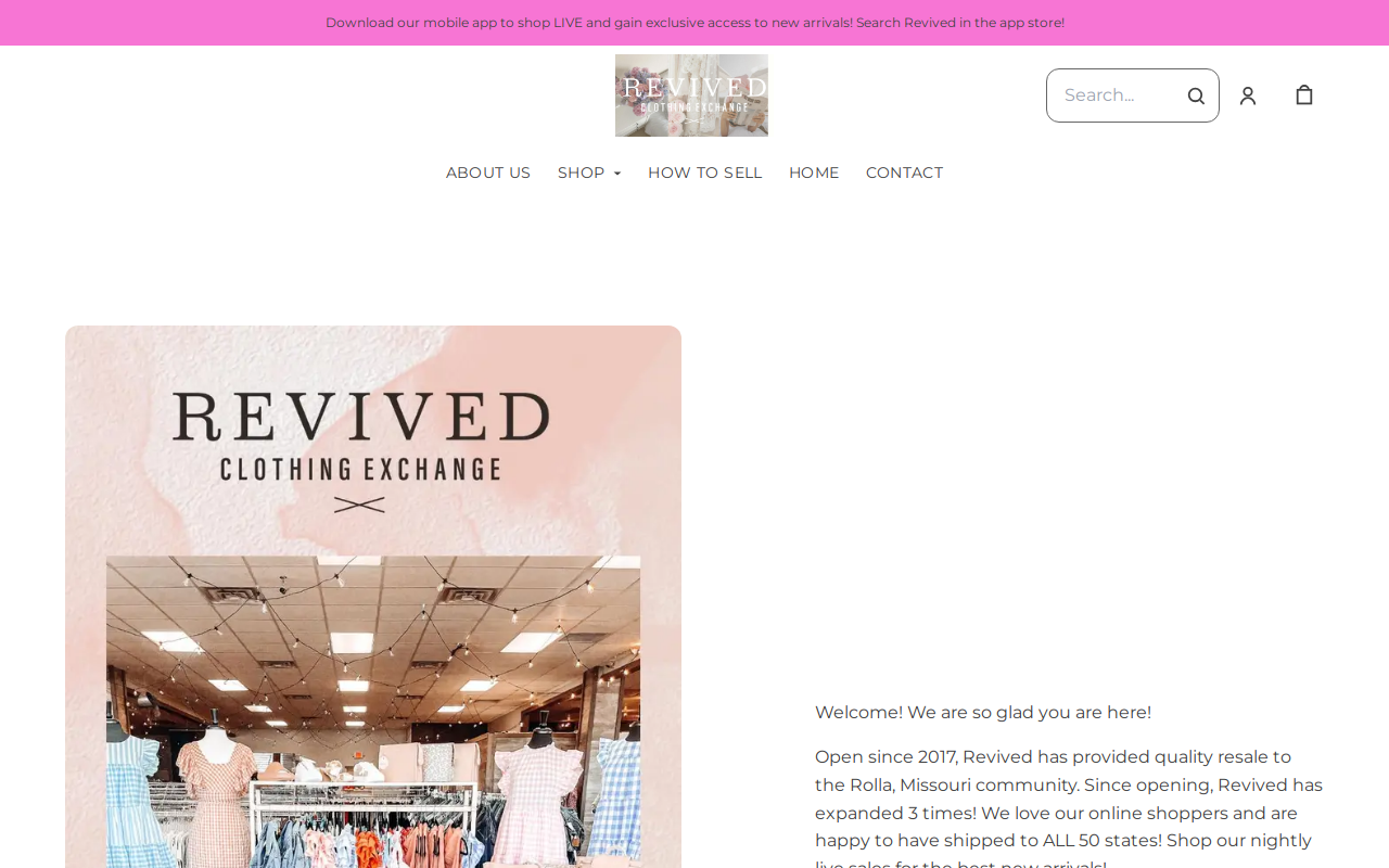 Revived Clothing Exchange website preview
