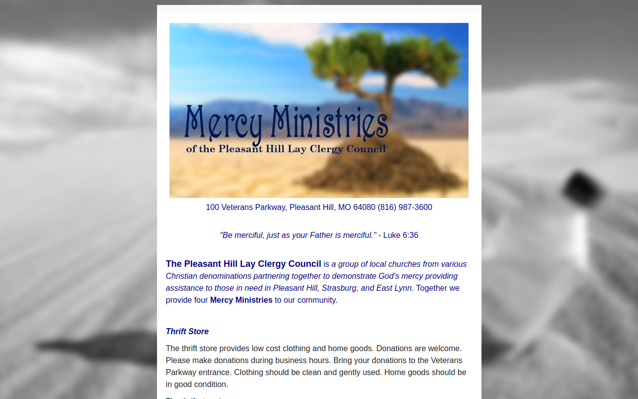 Pleasant Hill Thrift Store website preview