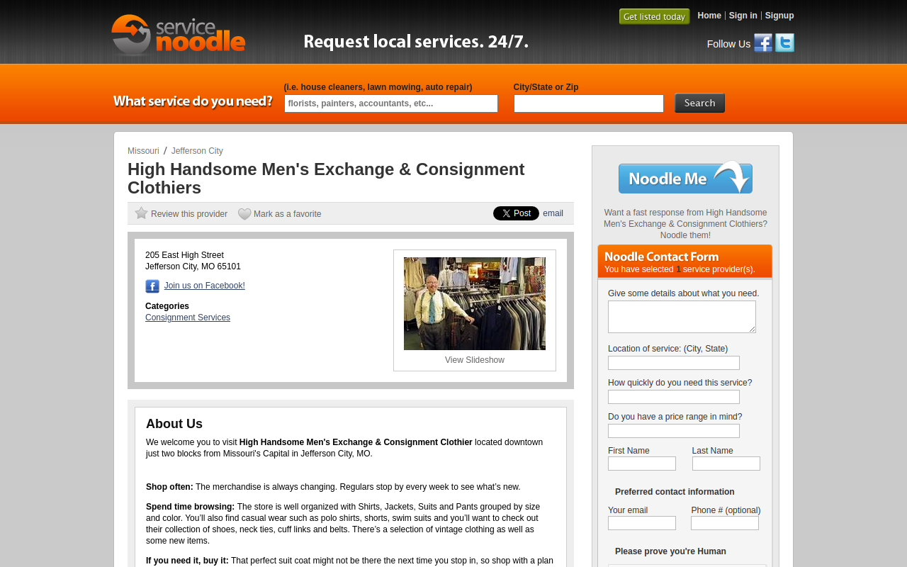 High Handsome, Men's Exchange & Consignment Clothiers website preview