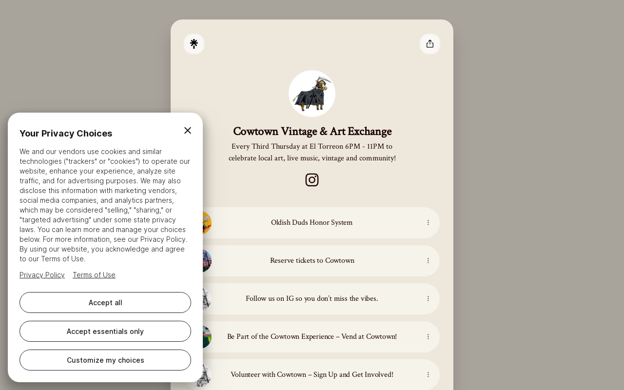 Cowtown Vintage & Art Exchange website preview