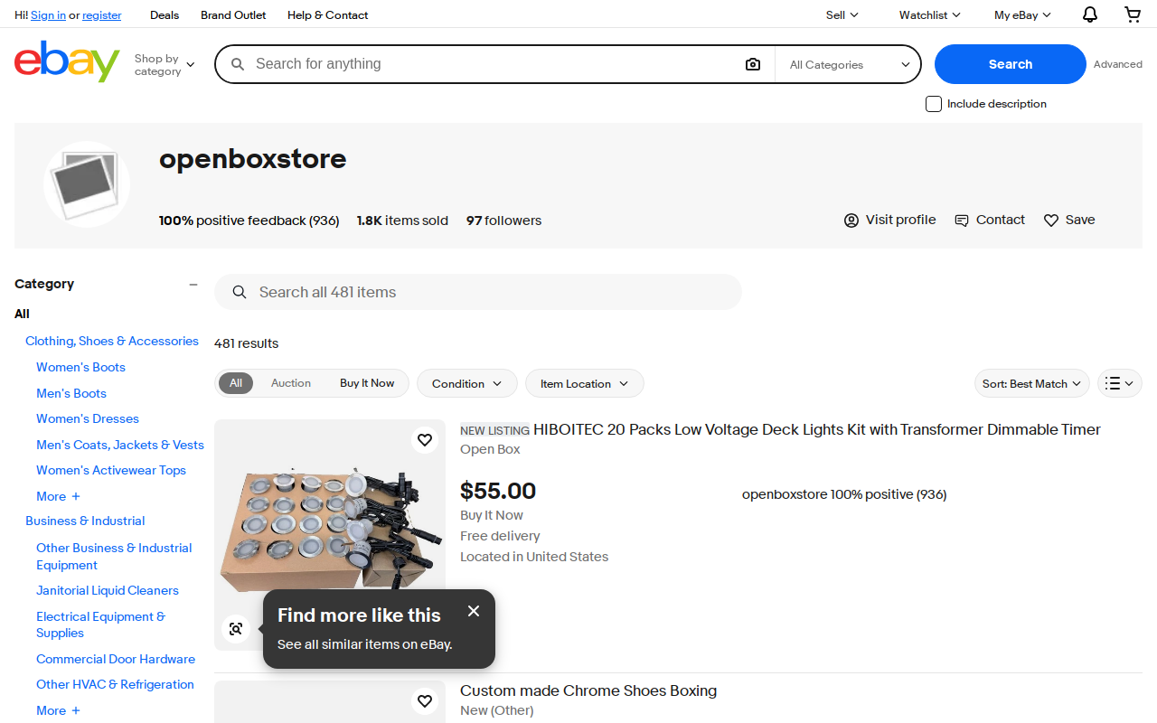 Open Box Thrift Store website preview