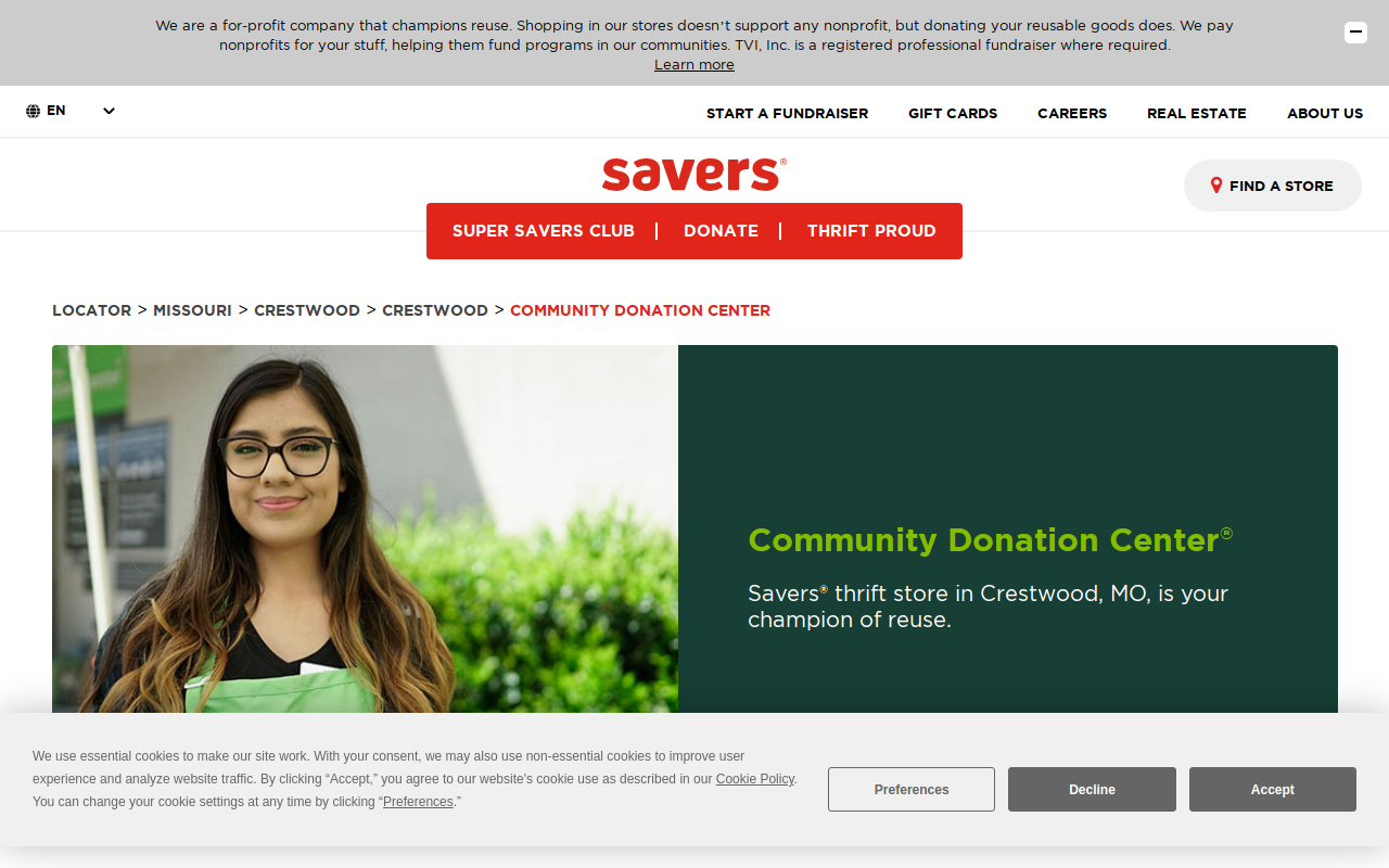 Savers Community Donation Center website preview
