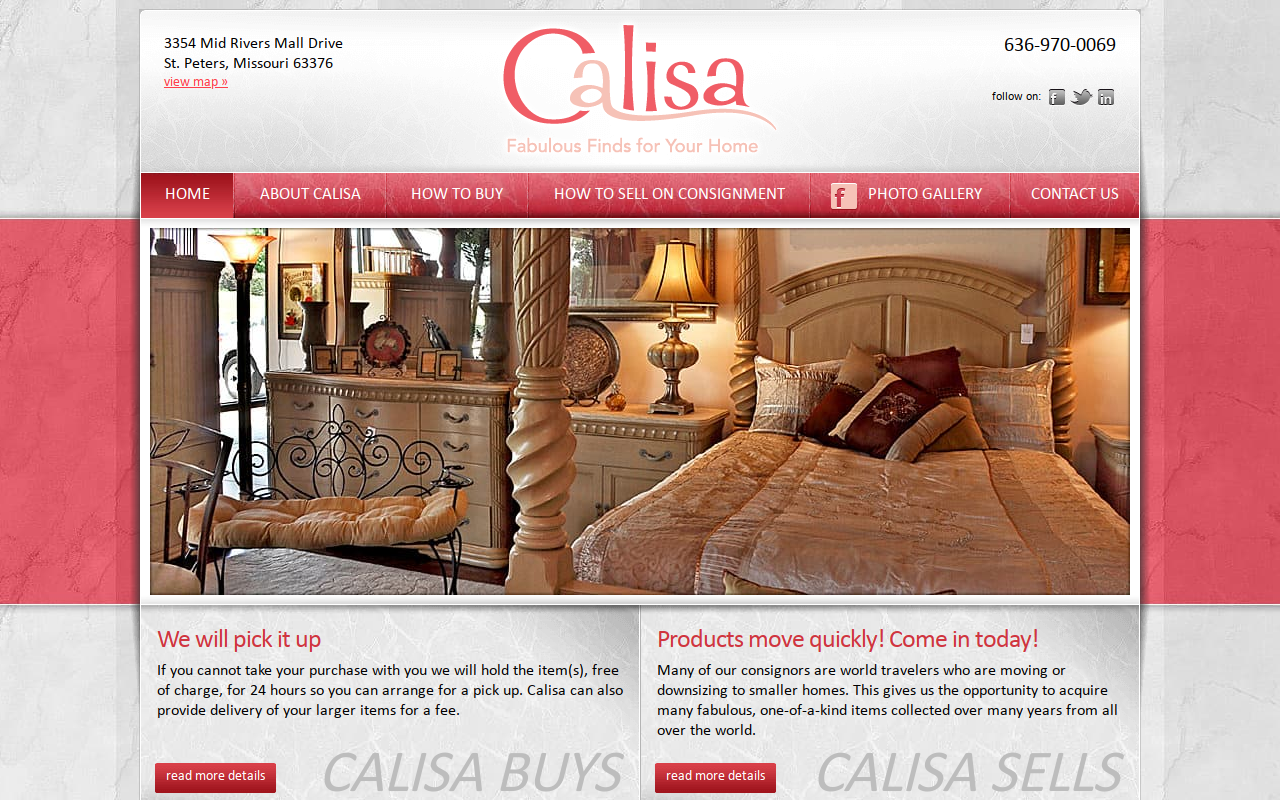 Calisa Home Decor website preview