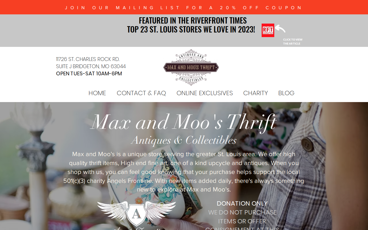 Max and Moo's Thrift website preview